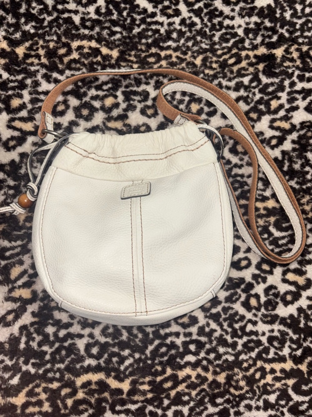Fossil White Leather Crossbody with Brown Strap